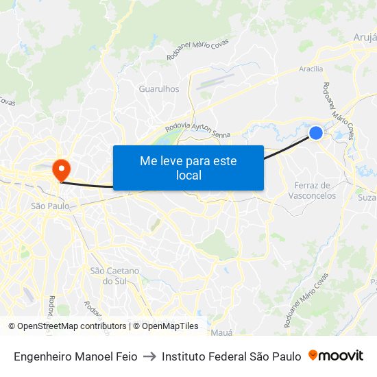 Engenheiro Manoel Feio to Instituto Federal São Paulo map