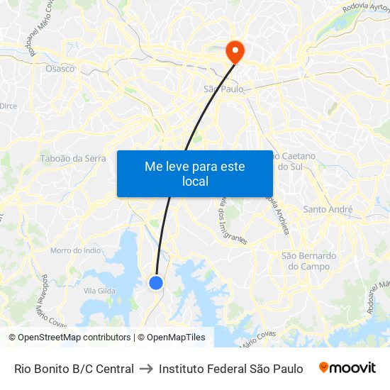 Rio Bonito B/C Central to Instituto Federal São Paulo map