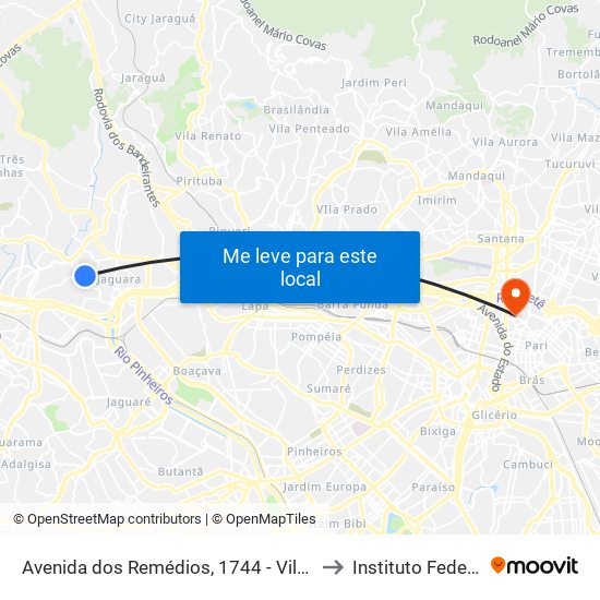 Avenida dos Remédios, 1744 - Vila Santa Edwiges, São Paulo to Instituto Federal São Paulo map