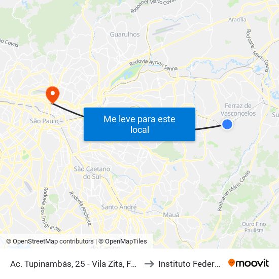 Ac. Tupinambás, 25 - Vila Zita, Ferraz de Vasconcelos to Instituto Federal São Paulo map