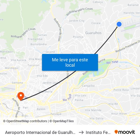 Aeroporto Internacional de São Paulo (Terminal de Passageiros 1) to Instituto Federal São Paulo map