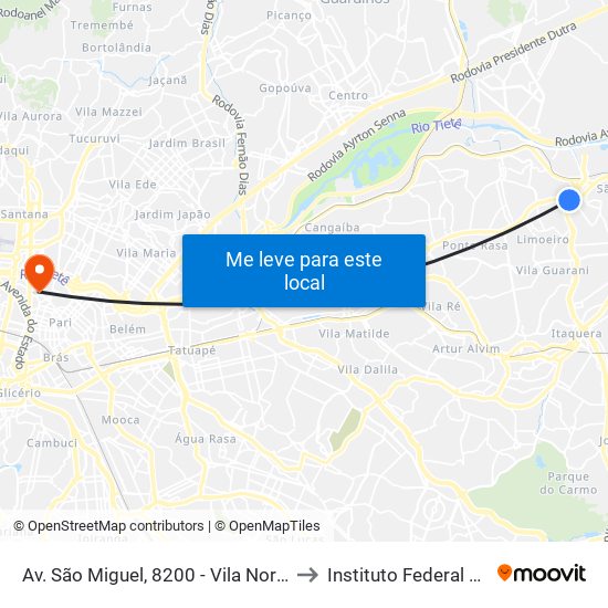 Av. São Miguel, 8200 - Vila Norma, São Paulo to Instituto Federal São Paulo map