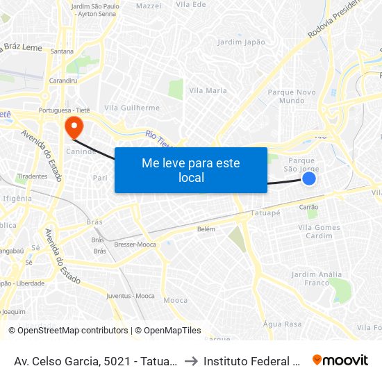 Av. Celso Garcia, 5021 - Tatuapé, São Paulo to Instituto Federal São Paulo map