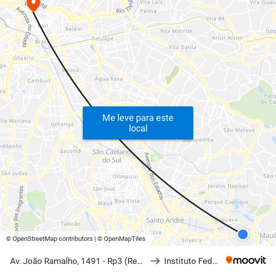 Av. João Ramalho, 1491 - Rp3 (Regiões de Planejamento), Mauá to Instituto Federal São Paulo map