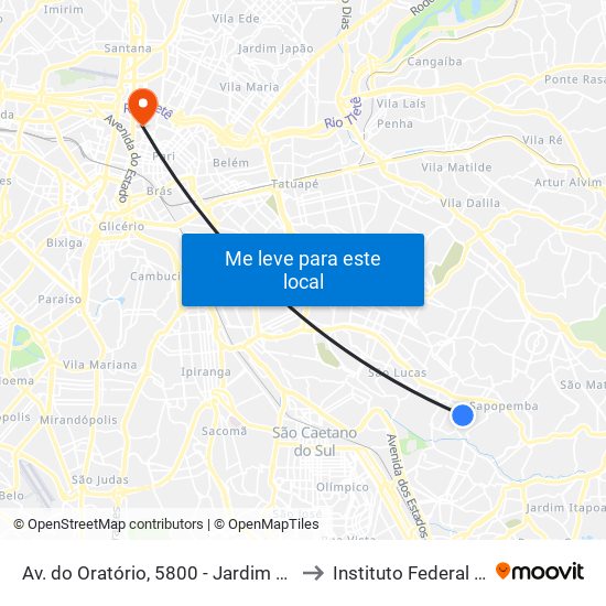 Av. do Oratório, 5800 - Jardim Mimar, São Paulo to Instituto Federal São Paulo map