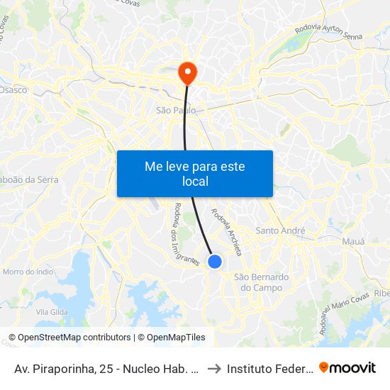 Av. Piraporinha, 25 - Nucleo Hab. Nova Conquista, Diadema to Instituto Federal São Paulo map