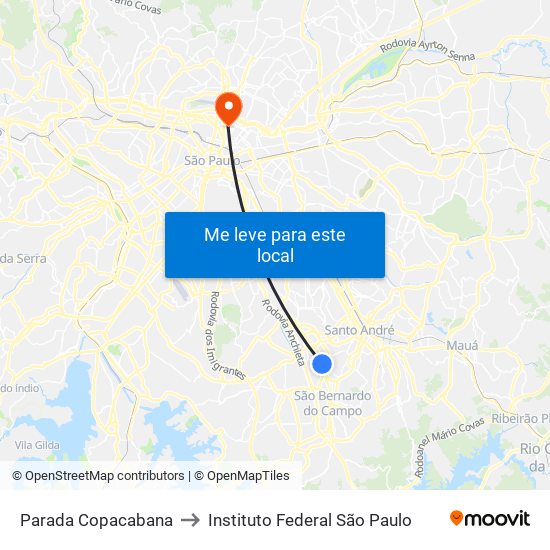 Parada Copacabana to Instituto Federal São Paulo map