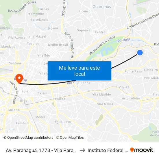 Av. Paranaguá, 1773 - Vila Paranagua, São Paulo to Instituto Federal São Paulo map