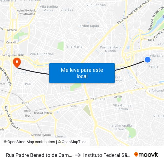 Rua Padre Benedito de Camargo 884 to Instituto Federal São Paulo map