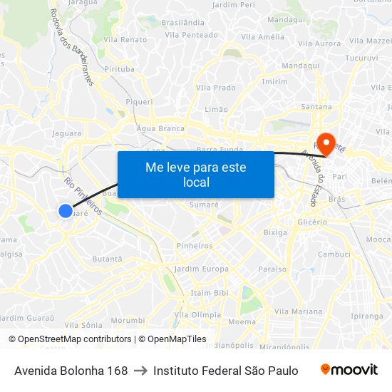 Avenida Bolonha 168 to Instituto Federal São Paulo map