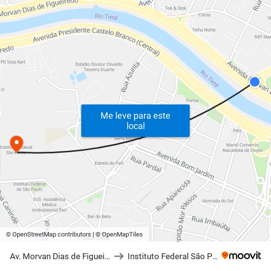 Av. Morvan Dias de Figueiredo to Instituto Federal São Paulo map