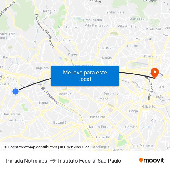 Parada Notrelabs to Instituto Federal São Paulo map