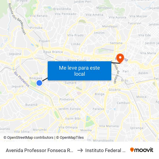 Avenida Professor Fonseca Rodrigues 1165 to Instituto Federal São Paulo map
