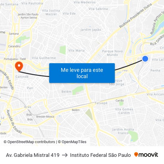 Av. Gabriela Mistral 419 to Instituto Federal São Paulo map