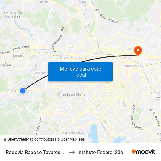 Rodovia Raposo Tavares Km 30 to Instituto Federal São Paulo map