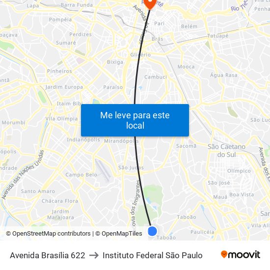 Avenida Brasília 622 to Instituto Federal São Paulo map