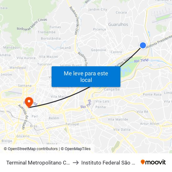 Terminal Metropolitano Cecap to Instituto Federal São Paulo map