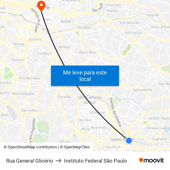 Rua General Glicério to Instituto Federal São Paulo map