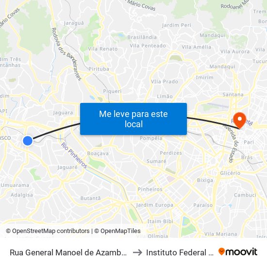 Rua General Manoel de Azambuja Brilhante 456 to Instituto Federal São Paulo map
