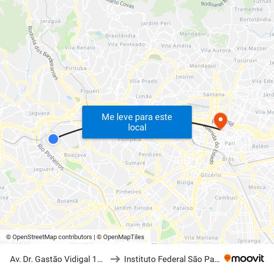 Av. Dr. Gastão Vidigal 1437 to Instituto Federal São Paulo map