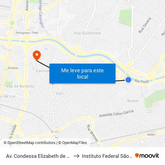 Av. Condessa Elizabeth de Robiano to Instituto Federal São Paulo map