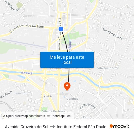 Avenida Cruzeiro do Sul to Instituto Federal São Paulo map