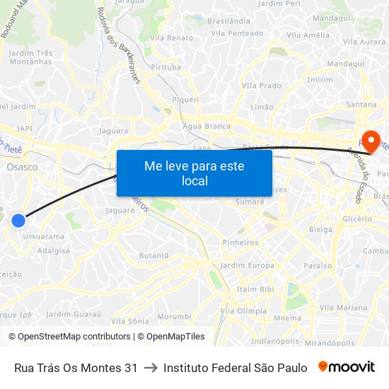 Rua Trás Os Montes 31 to Instituto Federal São Paulo map