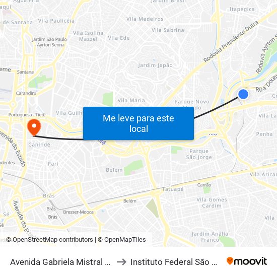 Avenida Gabriela Mistral 1124 to Instituto Federal São Paulo map