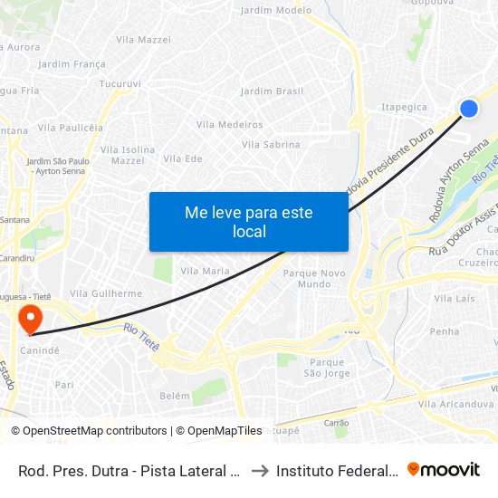 Rod. Pres. Dutra - Pista Lateral - R. Mavilda Neves to Instituto Federal São Paulo map