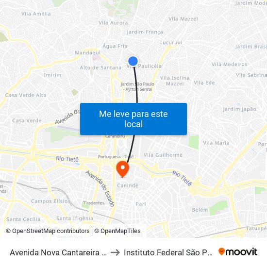 Avenida Nova Cantareira 690 to Instituto Federal São Paulo map