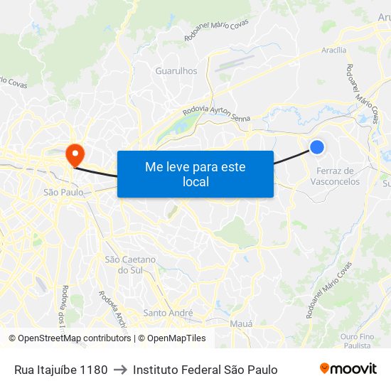Rua Itajuíbe 1180 to Instituto Federal São Paulo map