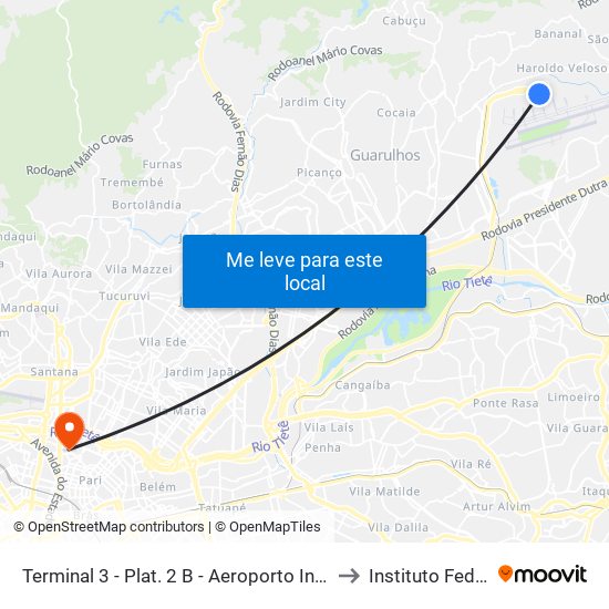 Terminal 3 - Plat. 2 B - Aeroporto Internacional - Aeroporto, Guarulhos to Instituto Federal São Paulo map