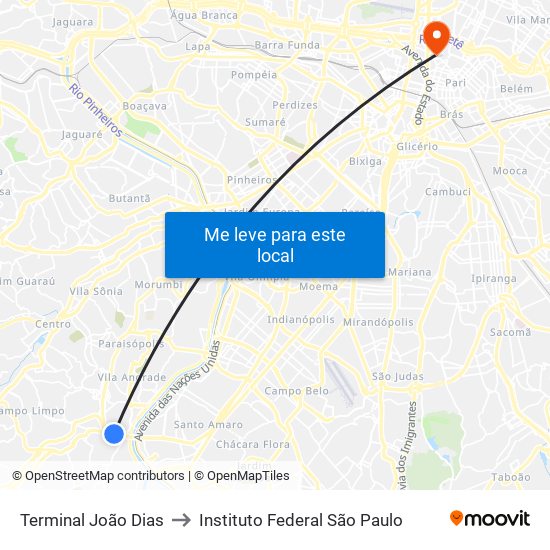 Terminal João Dias to Instituto Federal São Paulo map