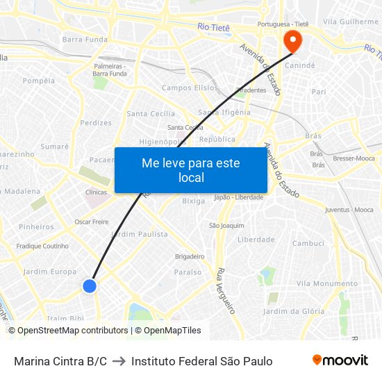 Parada Marina Cintra B/C to Instituto Federal São Paulo map