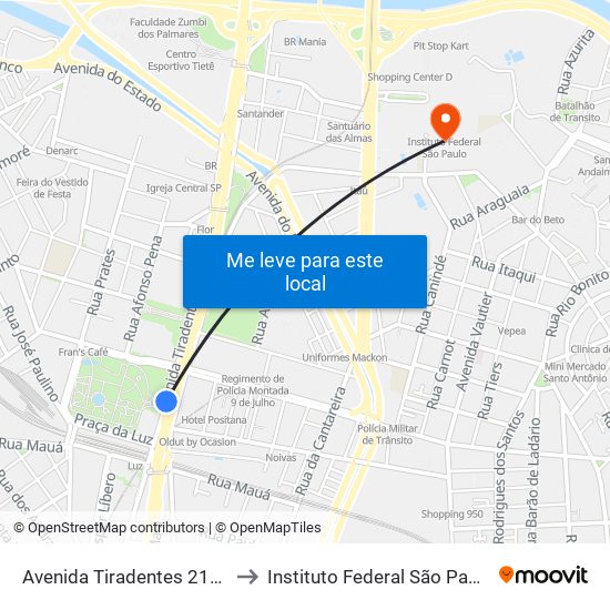 Avenida Tiradentes 2194 to Instituto Federal São Paulo map