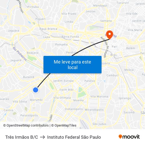 Três Irmãos B/C to Instituto Federal São Paulo map