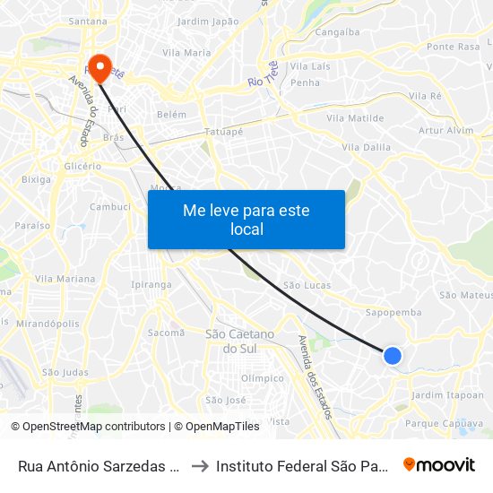 Rua Antônio Sarzedas 97 to Instituto Federal São Paulo map