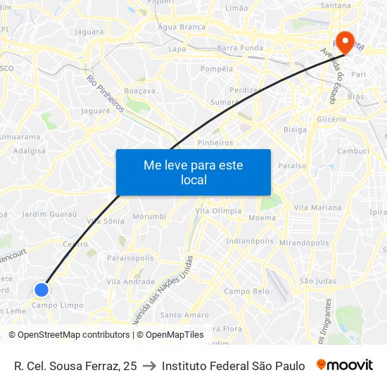 R. Cel. Sousa Ferraz, 25 to Instituto Federal São Paulo map