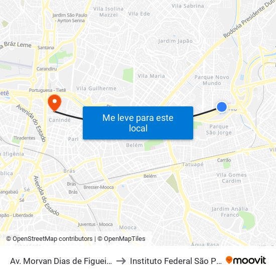 Av. Morvan Dias de Figueiredo to Instituto Federal São Paulo map