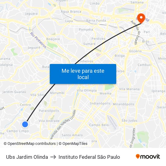 Ubs Jardim Olinda to Instituto Federal São Paulo map