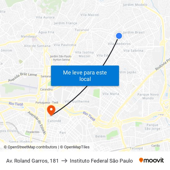 Av. Roland Garros, 181 to Instituto Federal São Paulo map