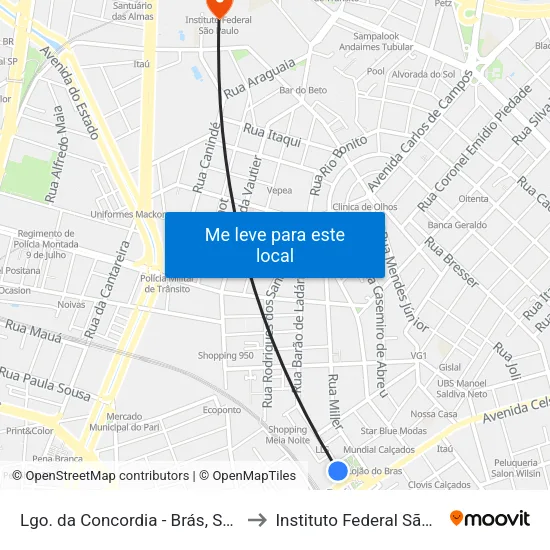 Lgo. da Concordia - Brás, São Paulo to Instituto Federal São Paulo map
