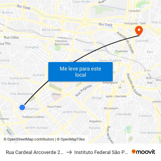 Rua Cardeal Arcoverde 2030 to Instituto Federal São Paulo map