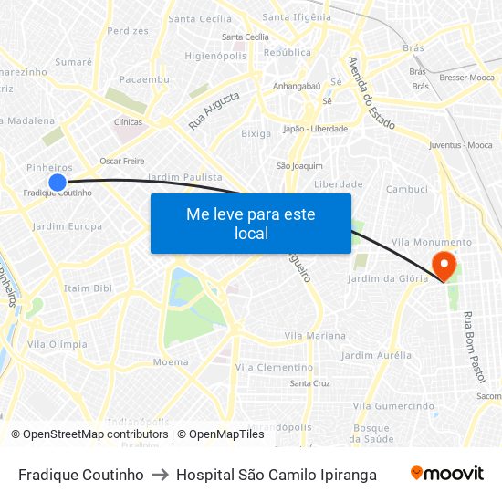 Fradique Coutinho to Hospital São Camilo Ipiranga map