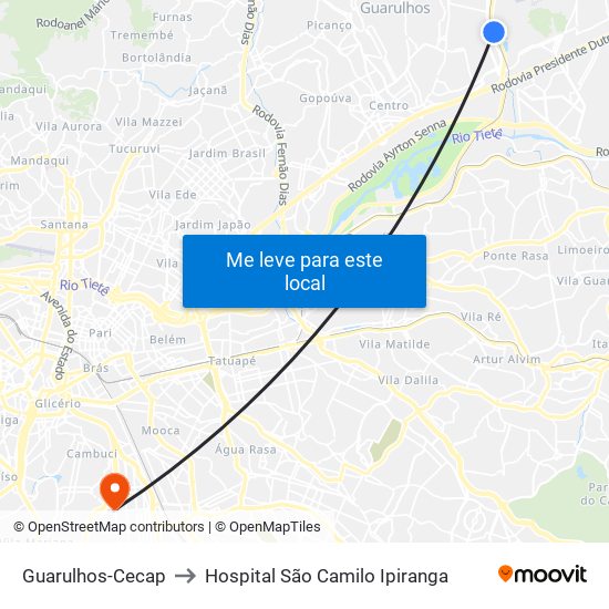 Guarulhos-Cecap to Hospital São Camilo Ipiranga map