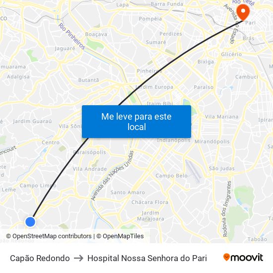 Capão Redondo to Hospital Nossa Senhora do Pari map