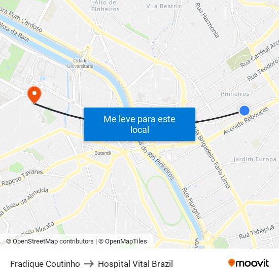 Fradique Coutinho to Hospital Vital Brazil map