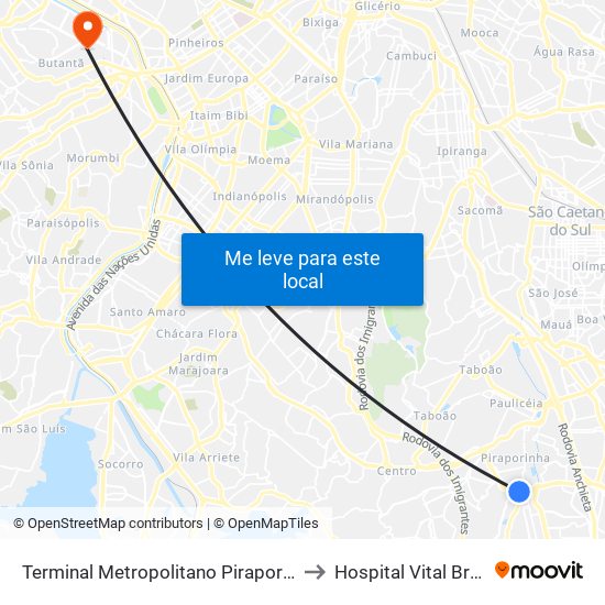 Terminal Metropolitano Piraporinha to Hospital Vital Brazil map