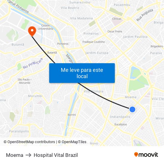 Moema to Hospital Vital Brazil map