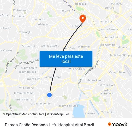 Parada Capão Redondo I to Hospital Vital Brazil map